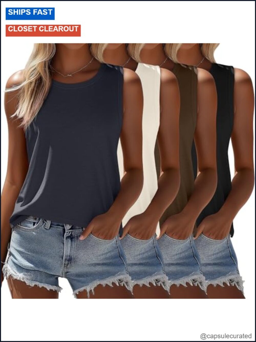 4 Pack Women's Sleeveless Tanks - Loose Fit Tunic Tops Summer T-Shirt
